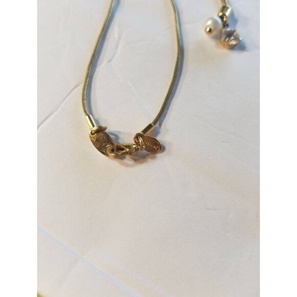 Vintage Monet necklace rhinestone diamond and faux pearl gold - Picture 7 of 8